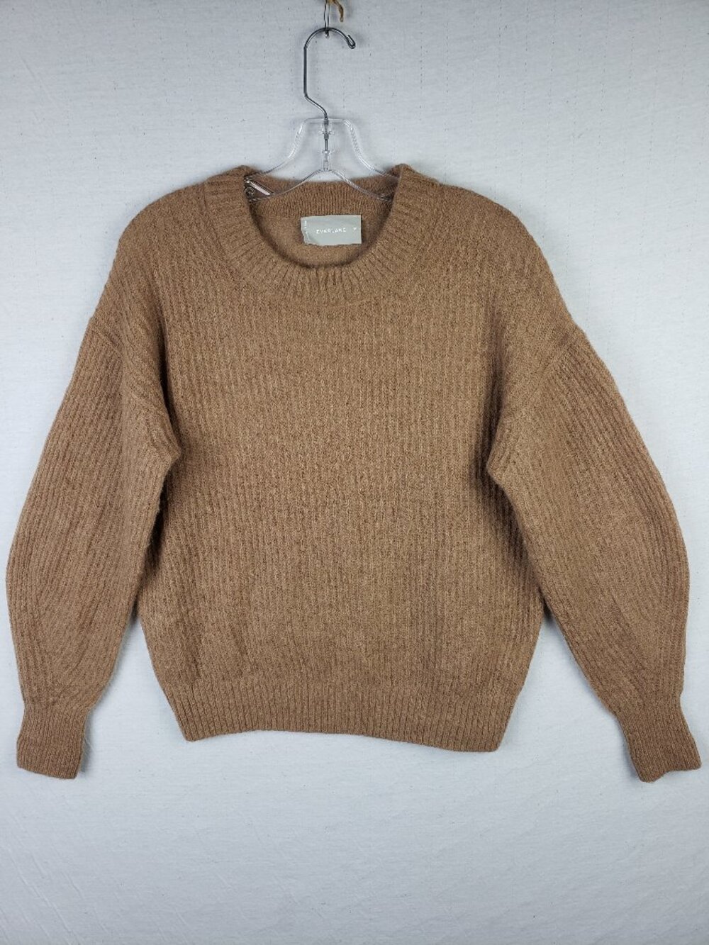 Everlane The Cocoon Crew Sweater Alpaca Merino Ribbed Knit Camel Brown size XS